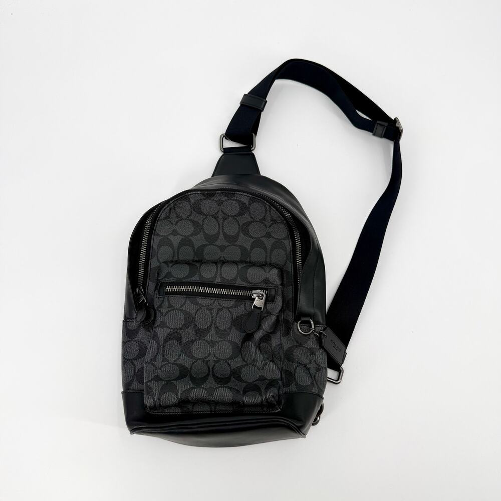 COACH West In Canvas Black Pebble Leather Unisex Crossbody Mini Backpack Bag